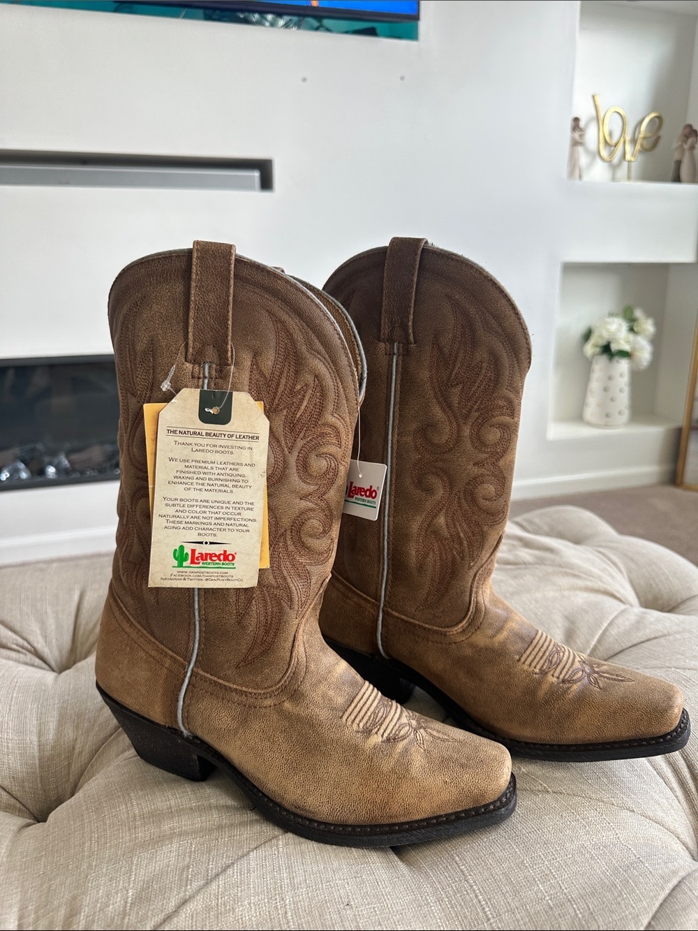 Laredo Tan Embroidered Suede Western Boots